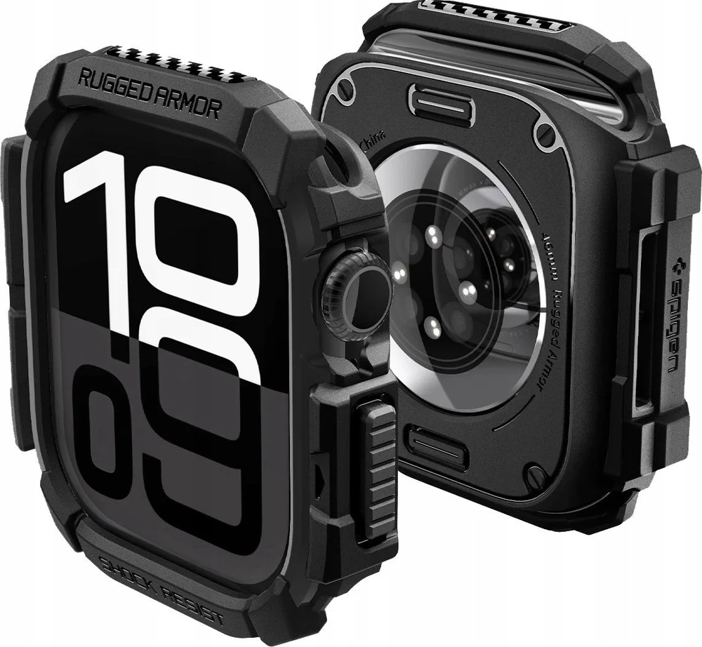 Dėklas Apple Watch 10 (46mm) Spigen Rugged Armor Matte juodas