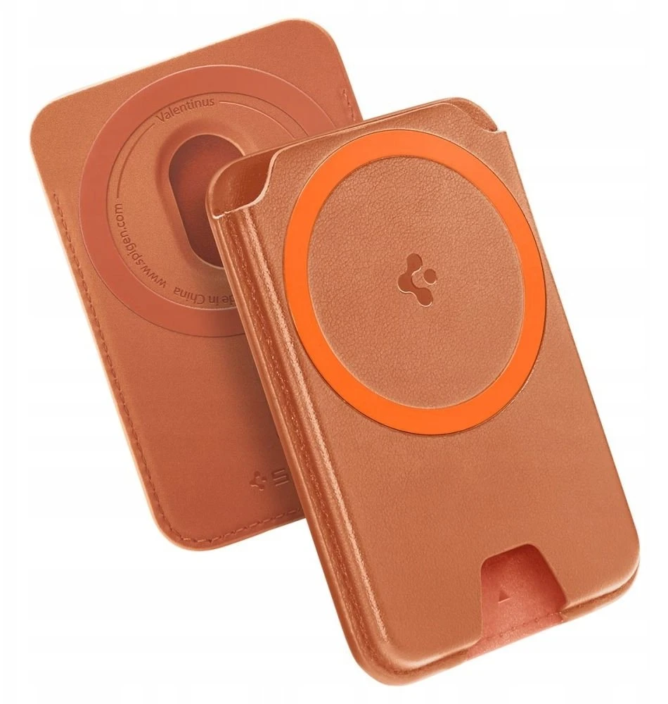 Dėklas Spigen Valentinus MAgFit+ MagSafe Universal Magnetic Card Holder Metallic oranžinės spalvos