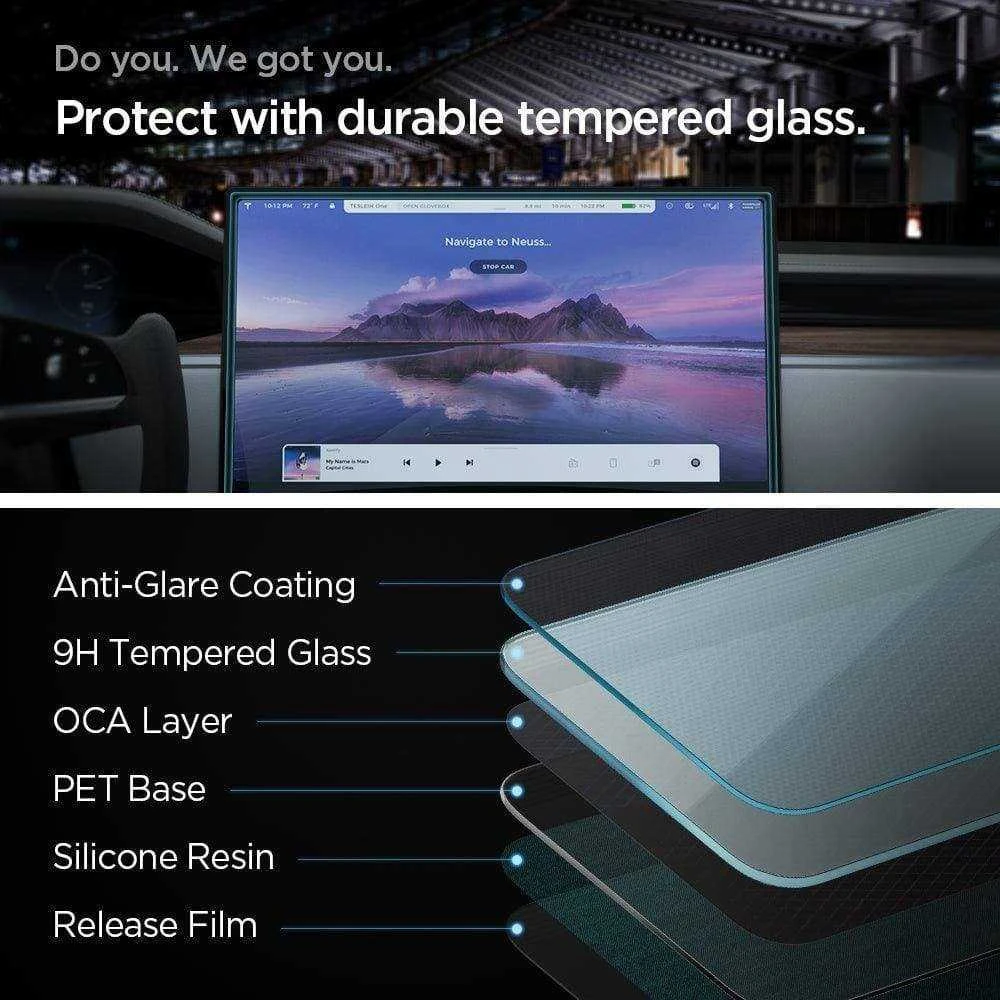 TEMPERED GLASS Spigen GLAS.TR "EZ FIT" TESLA MODEL X 2022 / MODEL S 2021 Juodas