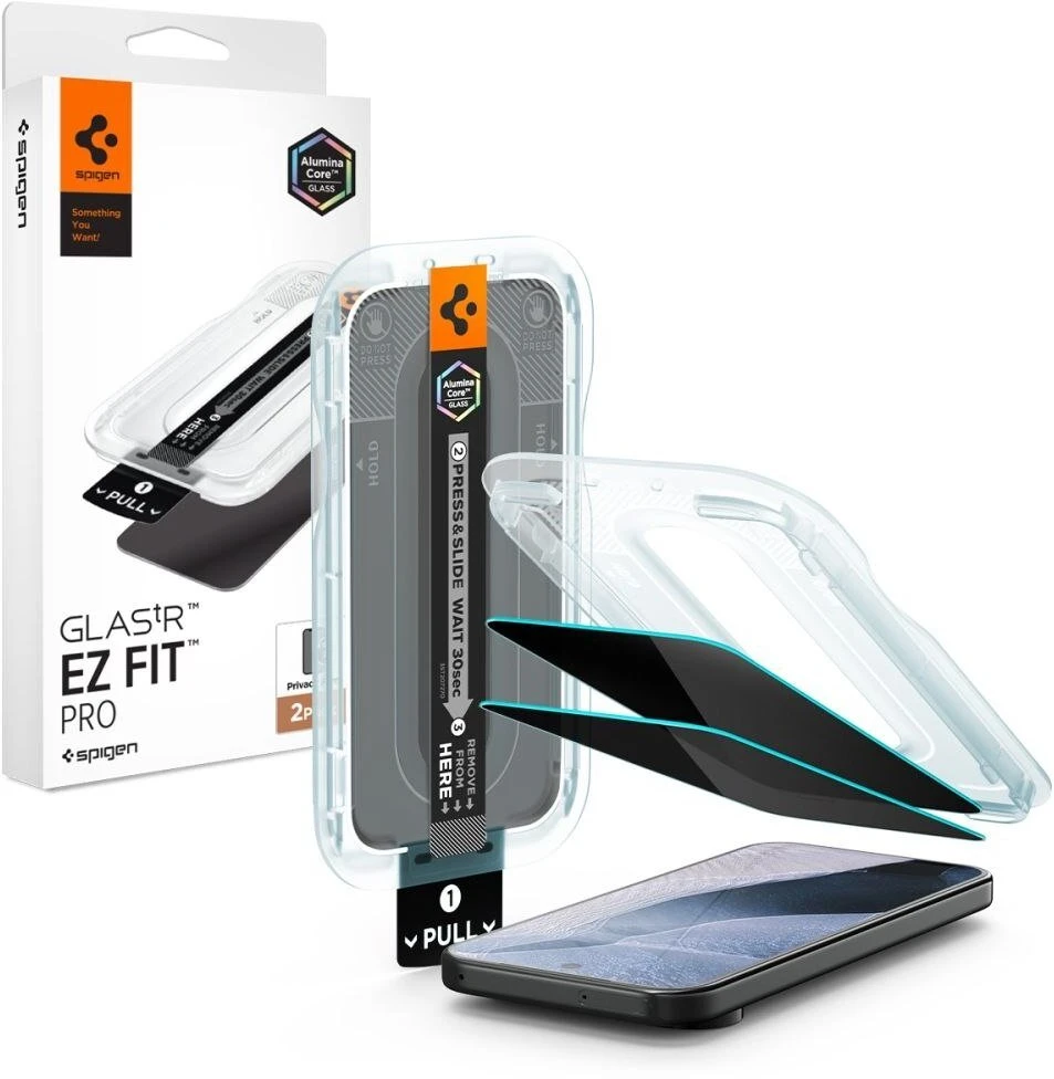 PRIVATUMĄ UŽTIKRINANTIS STIKLAS Spigen GLAS.TR EZ FIT PRO AC 2-PACK GOOGLE PIXEL 9 / 9 PRO / 10 PRO / 11 PRO PRIVACY