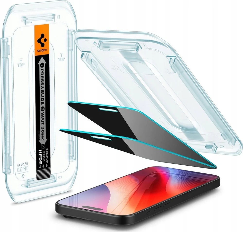 Apsauginis stiklas iPhone 16 Pro / 17 / 17 Pro Spigen Glas.tr „EZ Fit“ Privacy 2-pack