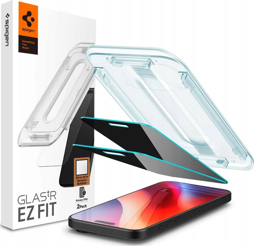 Apsauginis stiklas Apple iPhone 16 Pro / 17 / 17 Pro Spigen Glas.tr „EZ Fit” Privacy 2-pack
