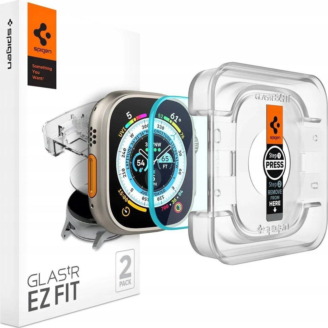 Apsauginis stiklas Spigen GLAS.TR „EZ Fit” 2-pack Apple Watch ULTRA (49 mm) skaidrus