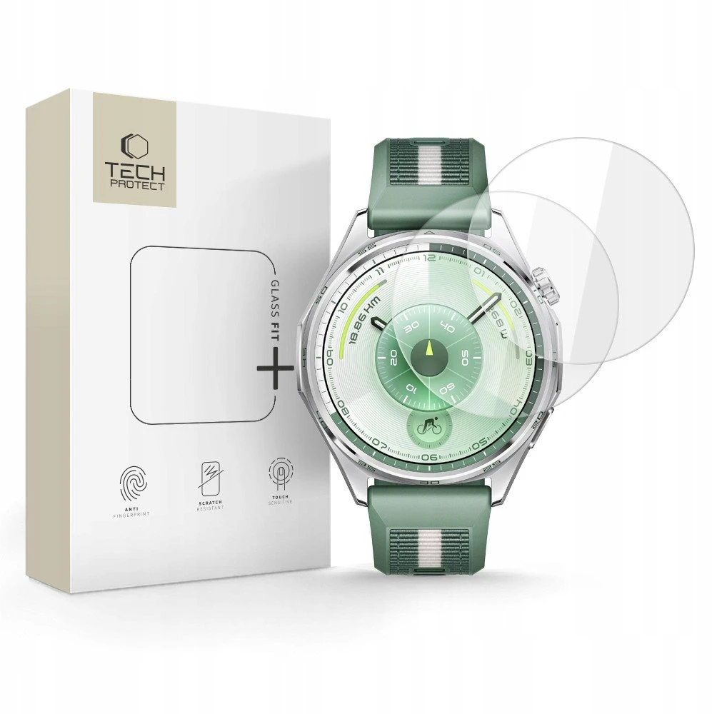 „Tech-Protect Glass Fit+“ 2 grūdinto stiklo pakuotė, skirta „Huawei Watch GT 6 46mm“ – skaidri.