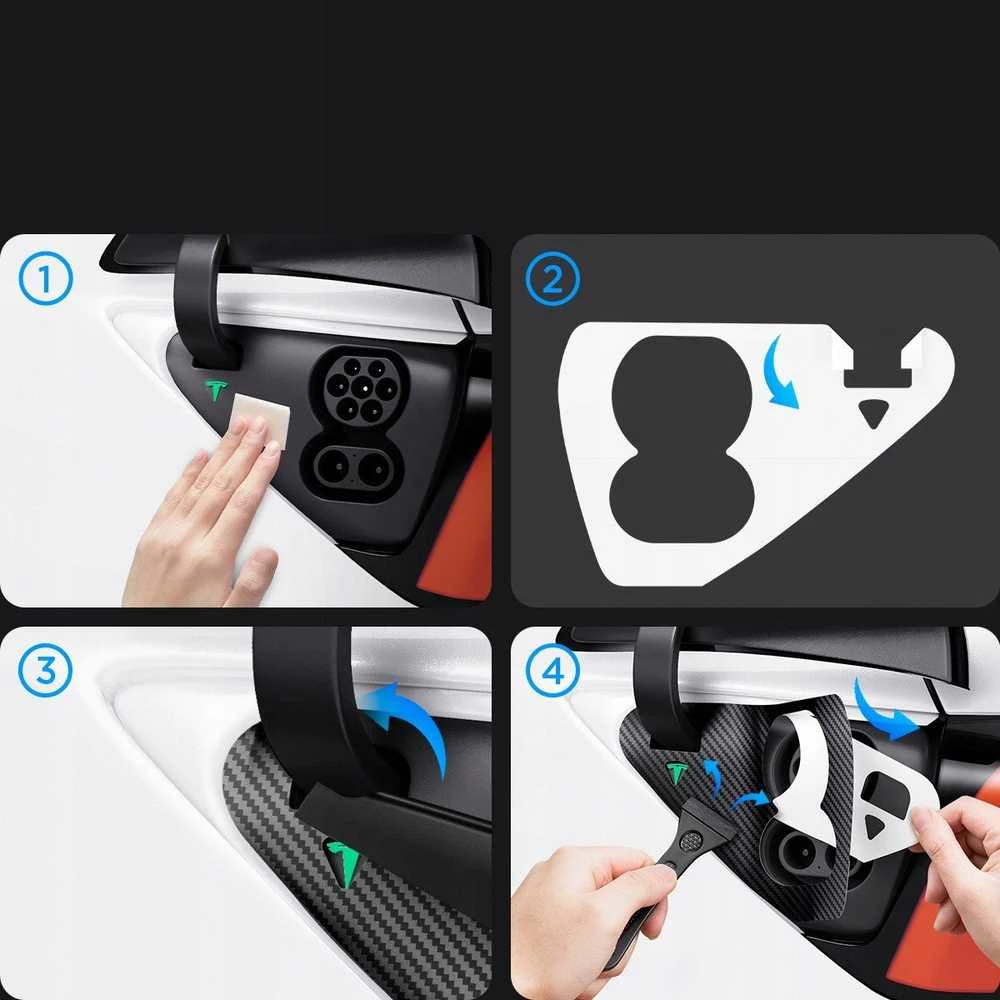 Spigen Tesla apsauginė plėvelė ir apklijavimo rinkinys įkrovimo lizdui (ES), anglies raštas - Tesla Model Y/3