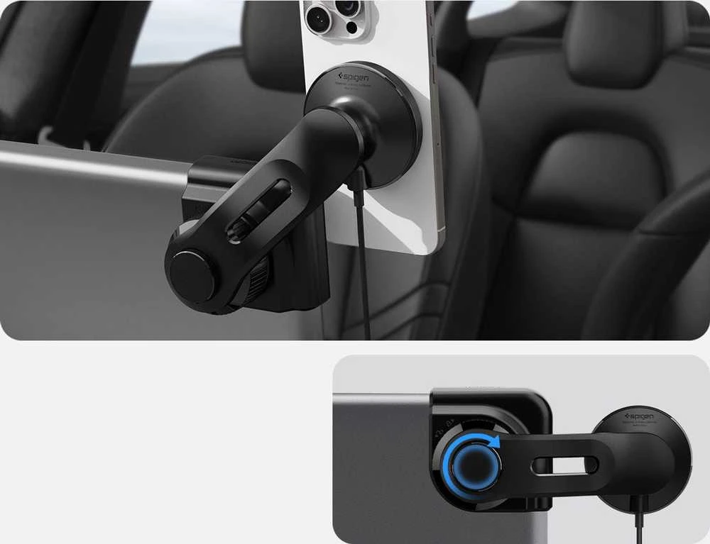 Spigen Tesla TapLock MagSafe automobilinis laikiklis-kroviklis, juodas - belaidis / skirtas ekranui