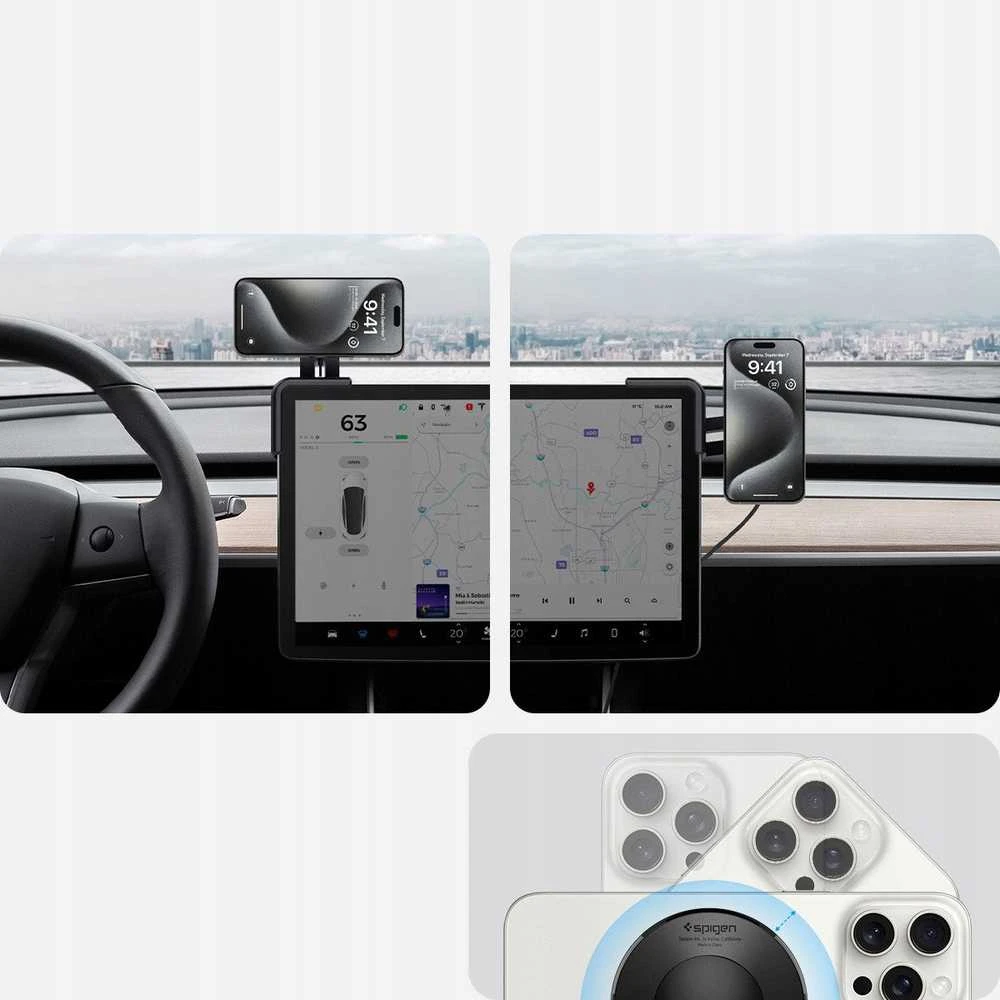 Spigen Tesla TapLock MagSafe automobilinis laikiklis-kroviklis, juodas - belaidis / skirtas ekranui