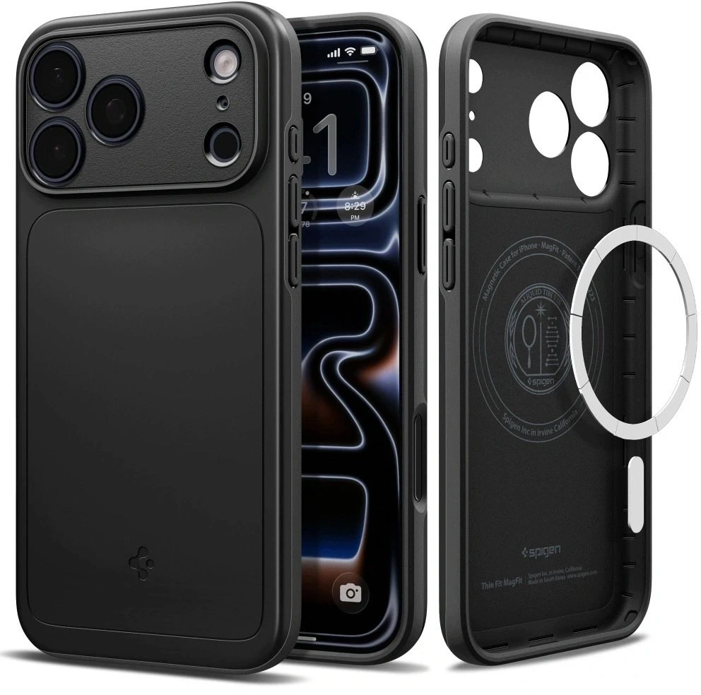 Dėklas Spigen Thin Fit MagSafe iPhone 17 Pro Max / 18 Pro Max juodos spalvos