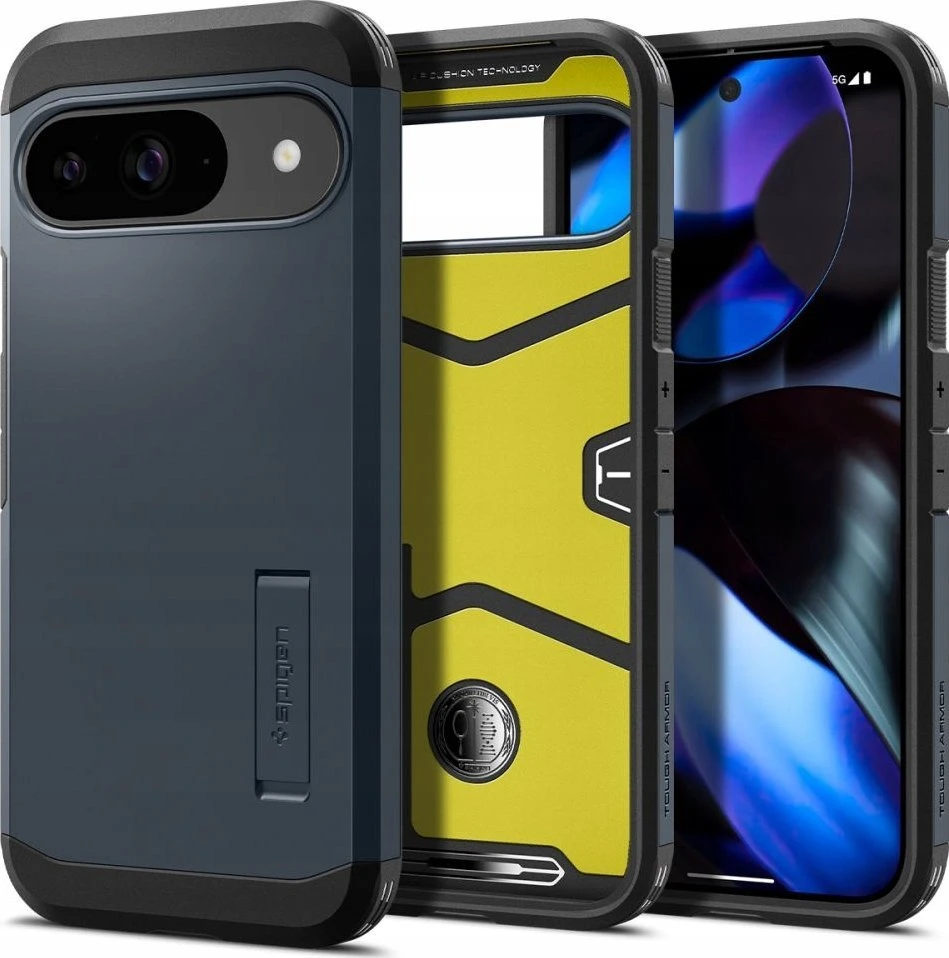 Dėklas „Spigen Tough Armor“, metalinis skalūno spalvos – „Google Pixel 9 Pro“ / „Pixel 9“