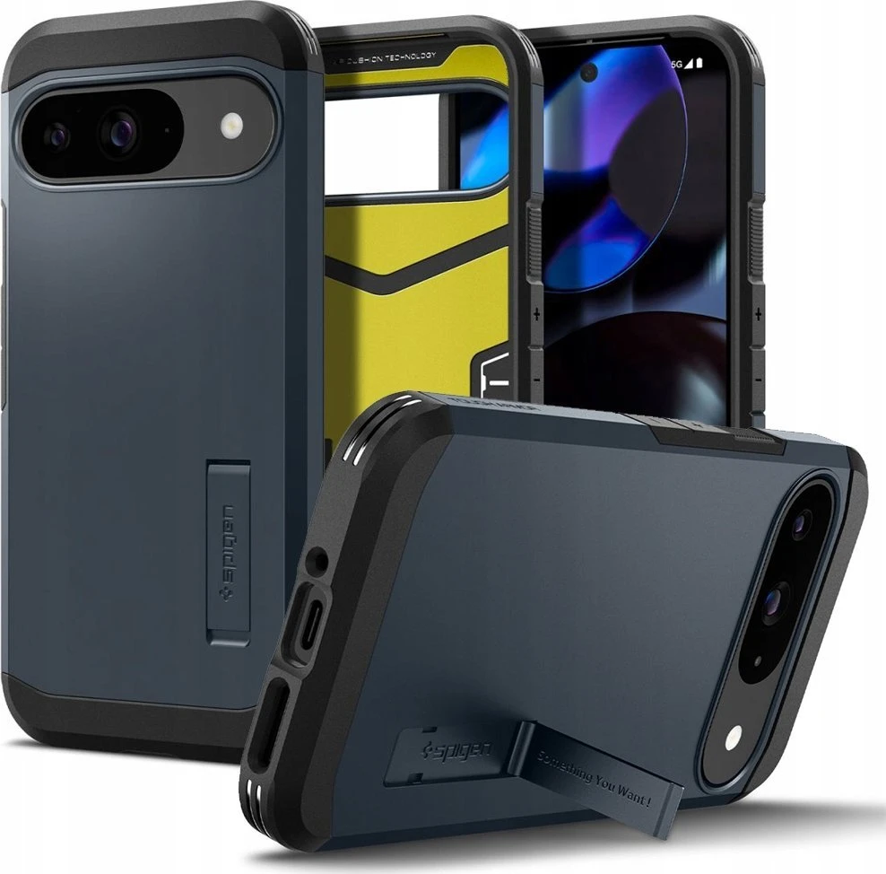 Dėklas „Spigen Tough Armor“, metalinis skalūno spalvos – „Google Pixel 9 Pro“ / „Pixel 9“