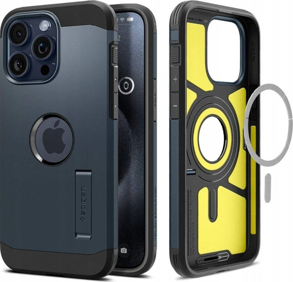 Spigen Tough Armor MagSafe su stoveliu Apple iPhone 16 Pro Max – dėklas telefonui pilkos spalvos