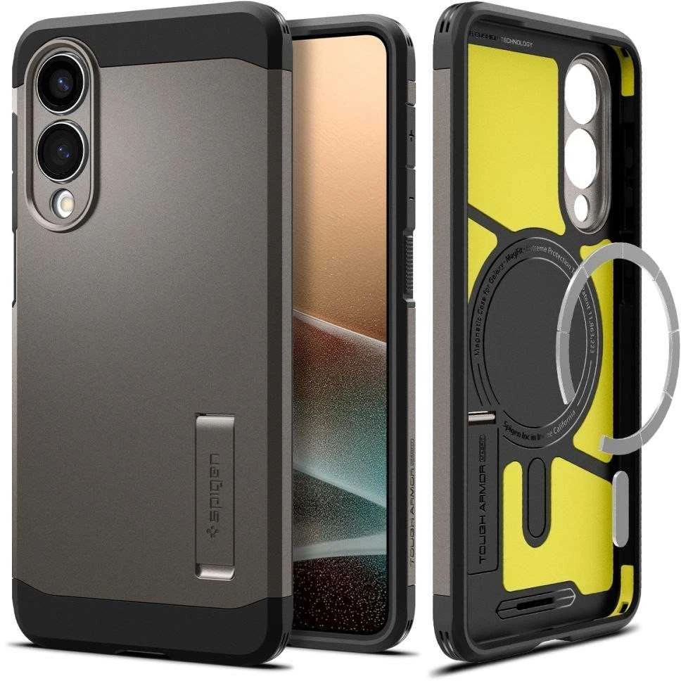 Spigen Tough Armor MagSafe dėklas skirtas Samsung Galaxy S25 Edge – Gray/juodos spalvos