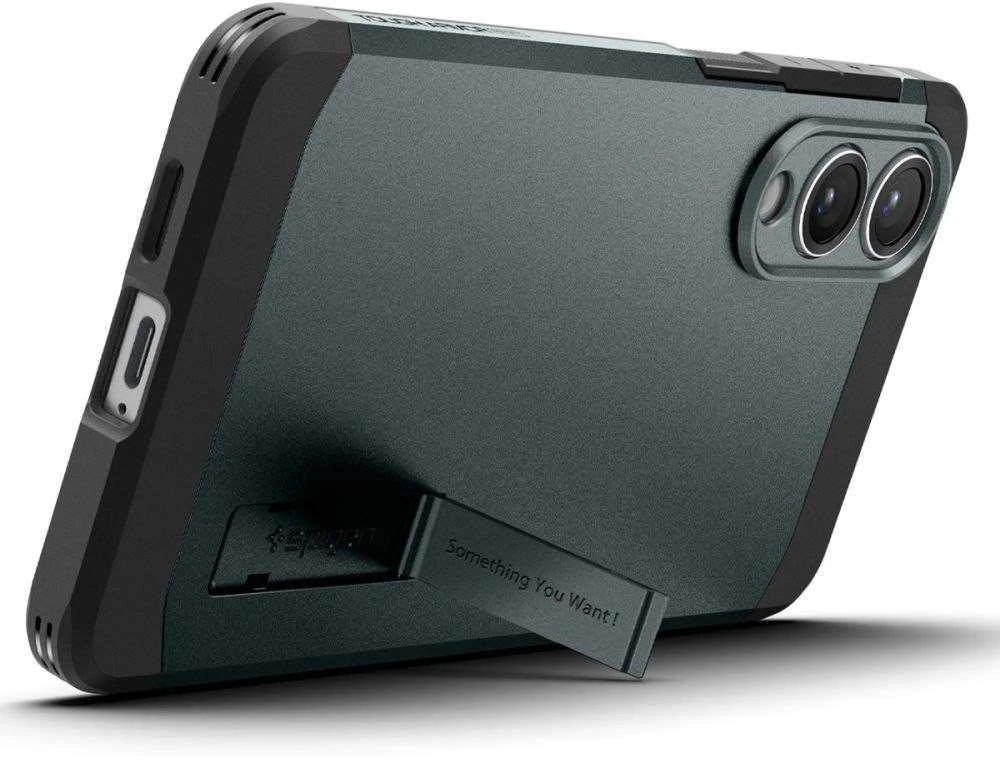 Spigen Tough Armor MagSafe dėklas skirtas Samsung Galaxy S25 Edge – Žalias/juodos spalvos