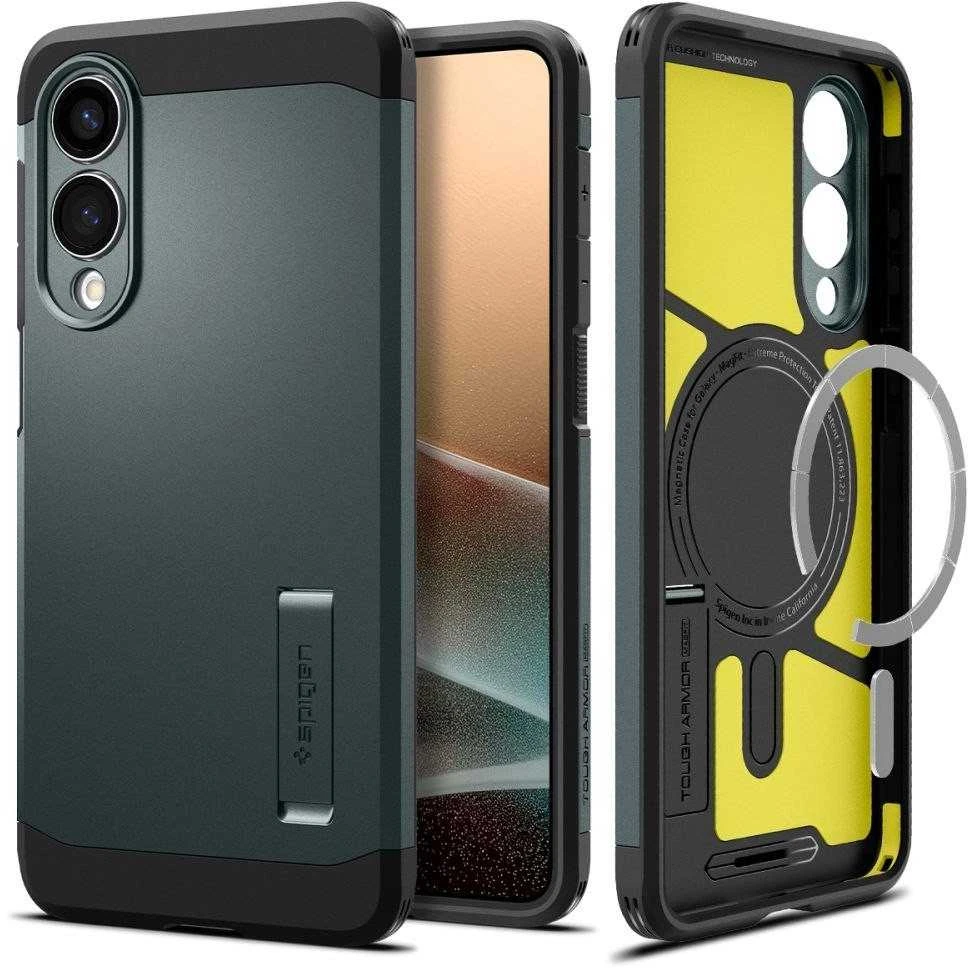Spigen Tough Armor MagSafe dėklas skirtas Samsung Galaxy S25 Edge – Žalias/juodos spalvos
