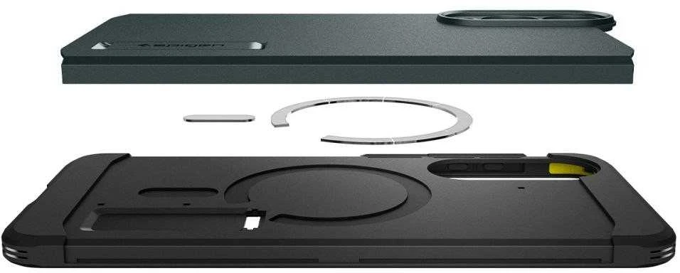 Spigen Tough Armor MagSafe dėklas skirtas Samsung Galaxy S25 Edge – Žalias/juodos spalvos