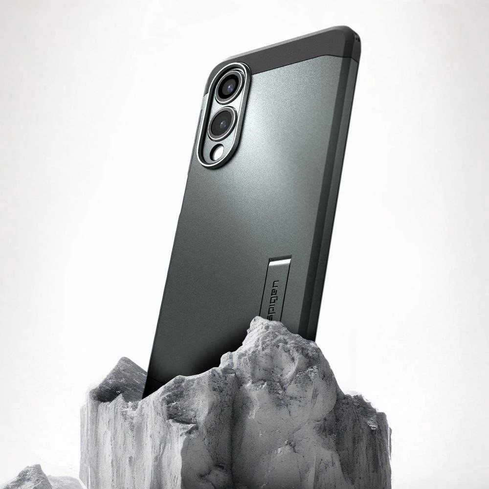 Spigen Tough Armor MagSafe dėklas skirtas Samsung Galaxy S25 Edge – Žalias/juodos spalvos