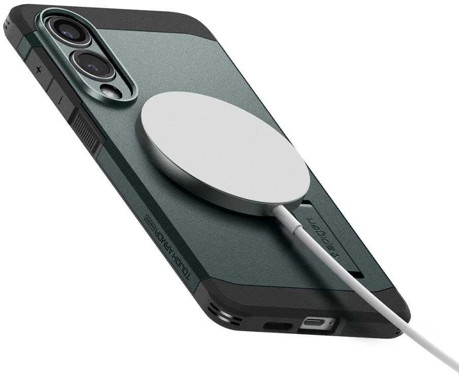 Spigen Tough Armor MagSafe dėklas skirtas Samsung Galaxy S25 Edge – Žalias/juodos spalvos