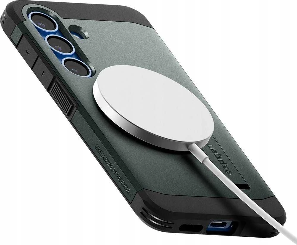 Spigen Tough Armor MagSafe dėklas skirtas Samsung Galaxy S25 – žalios spalvos