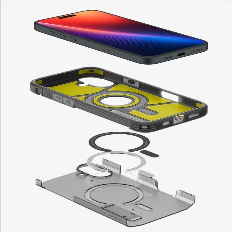 Dėklas „Spigen Tough Armor MagSafe“, šerkšno juodas - iPhone 16