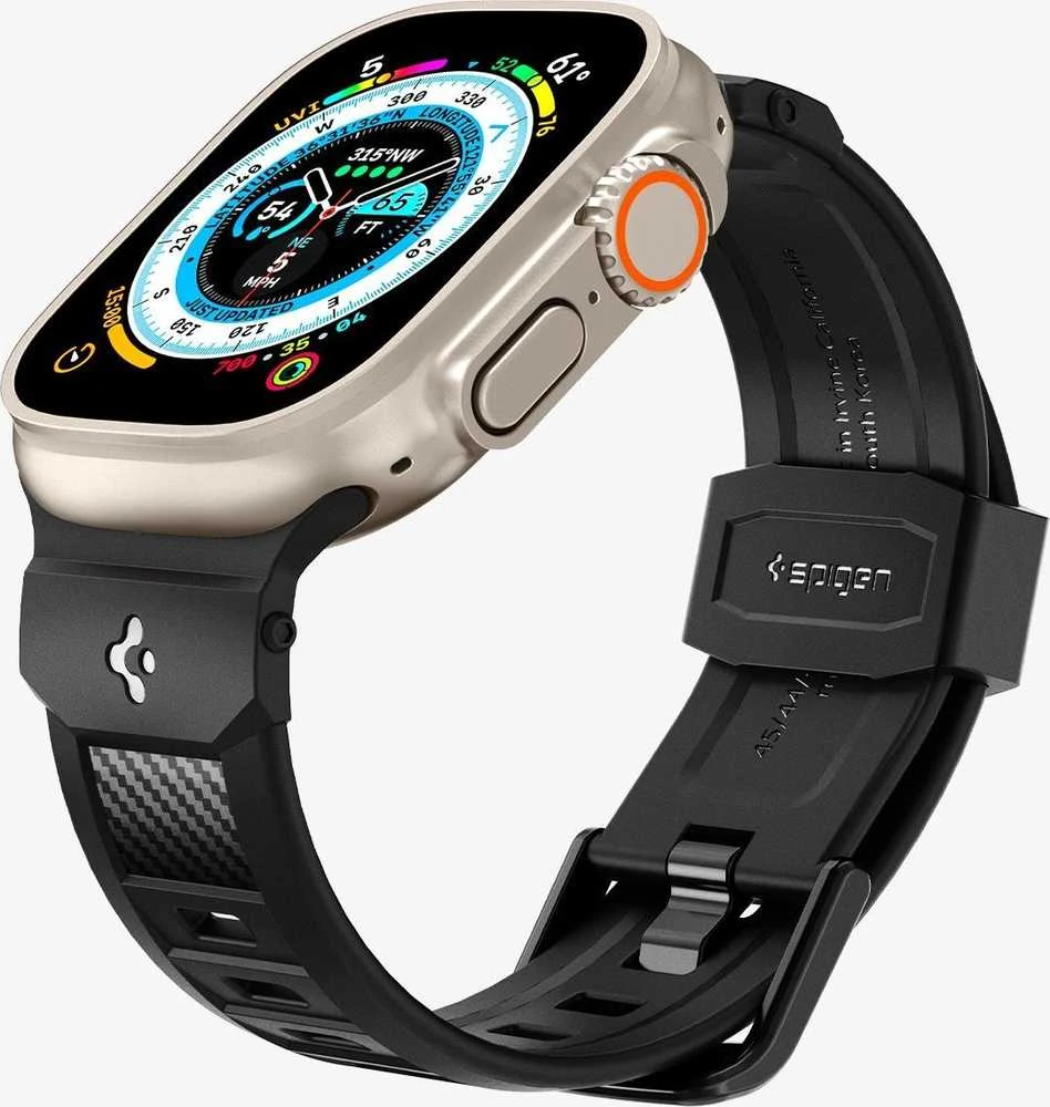Dėklas Spigen Rugged Ultra apyrankė, matinės juodos spalvos – Apple Watch 49mm/46mm/45mm/44mm/42mm