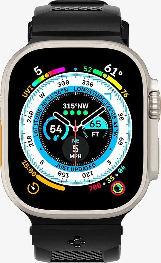 Dėklas Spigen Rugged Ultra apyrankė, matinės juodos spalvos – Apple Watch 49mm/46mm/45mm/44mm/42mm