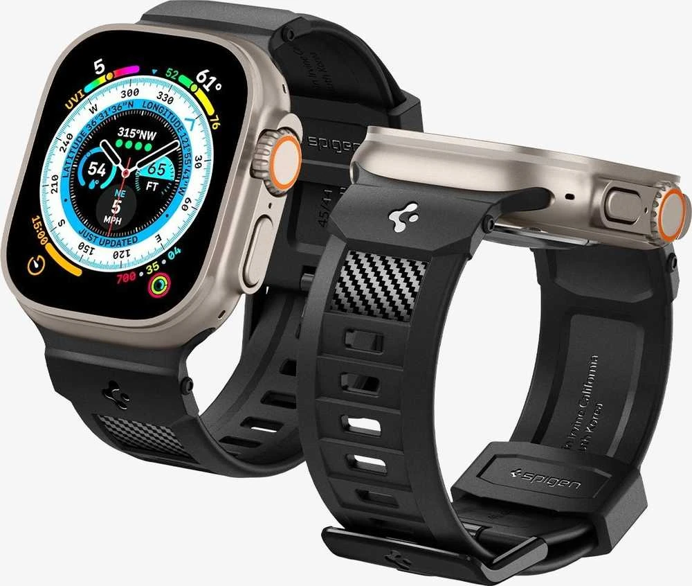 Dėklas Spigen Rugged Ultra apyrankė, matinės juodos spalvos – Apple Watch 49mm/46mm/45mm/44mm/42mm