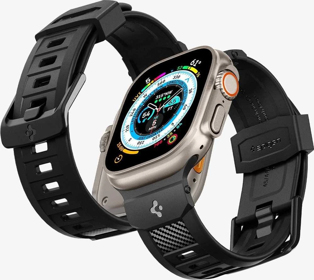 Dėklas Spigen Rugged Ultra apyrankė, matinės juodos spalvos – Apple Watch 49mm/46mm/45mm/44mm/42mm