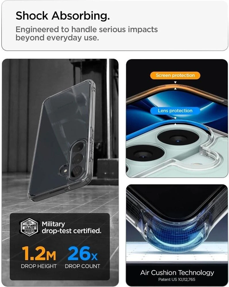 „Spigen Ultra Hybrid“ dėklas, skirtas „Samsung Galaxy S26 FE“, visiškai permatomas