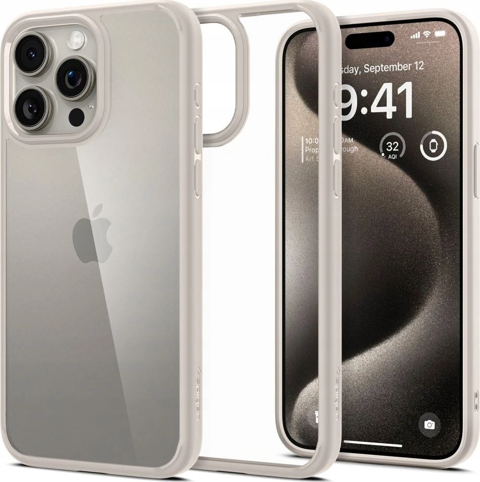 Dėklas „Spigen Ultra Hybrid“, natūralus titanas – „Apple iPhone 16 Pro“