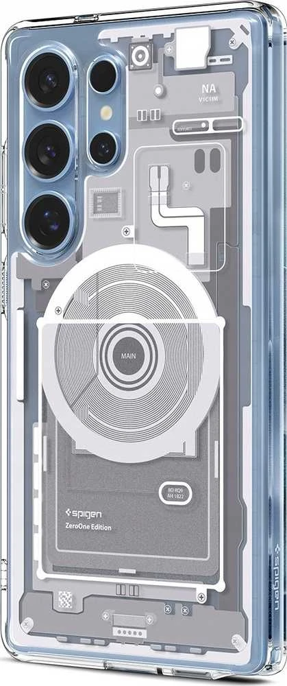 SPIGEN dėklas ULTRA HYBRID MAG suderinamas su MagSafe, skirtas S25 Ultra zero one baltas