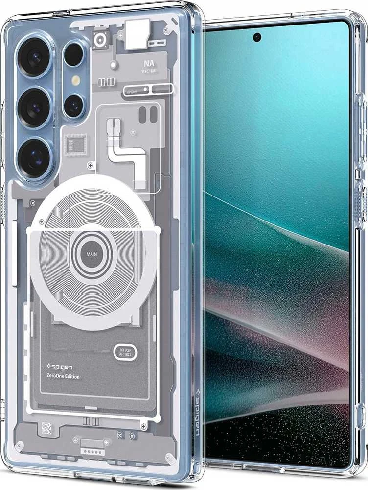 SPIGEN dėklas ULTRA HYBRID MAG suderinamas su MagSafe, skirtas S25 Ultra zero one baltas