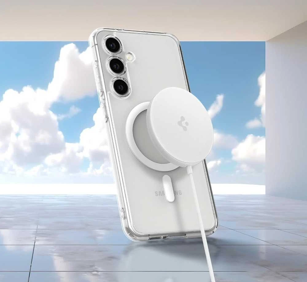SPIGEN dėklas ULTRA HYBRID MAG suderinamas su MagSafe, skirtas S25 skaidrus / baltas