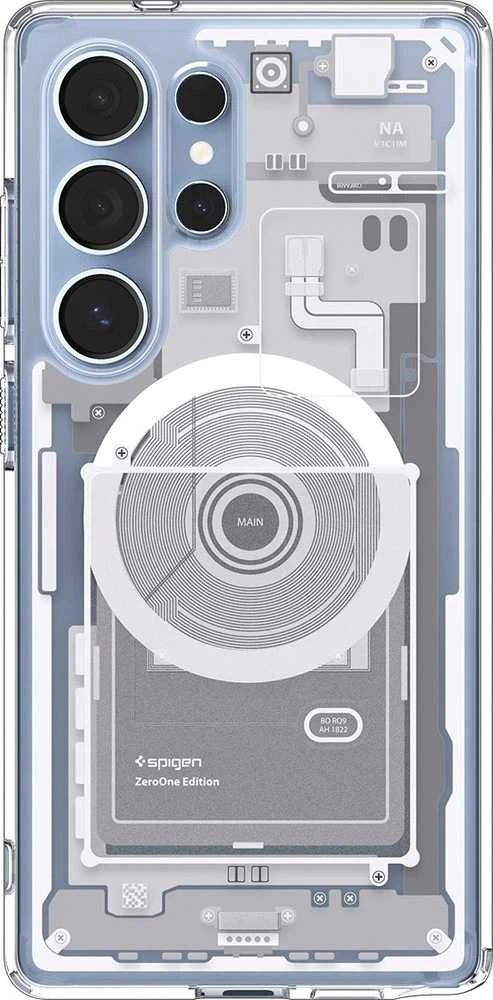 SPIGEN dėklas ULTRA HYBRID MAG suderinamas su MagSafe, skirtas S25 Ultra zero one baltas