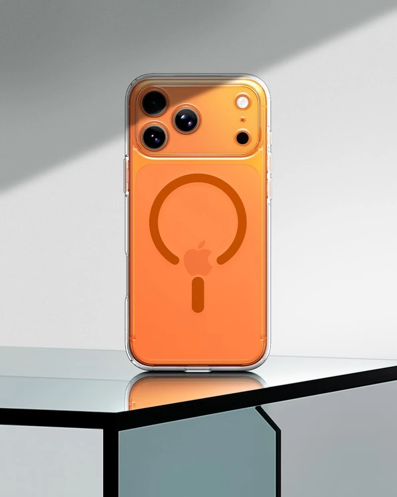 Dėklas „Spigen Ultra Hybrid MagSafe“, skaidrus oranžinis - iPhone 17 Pro Max