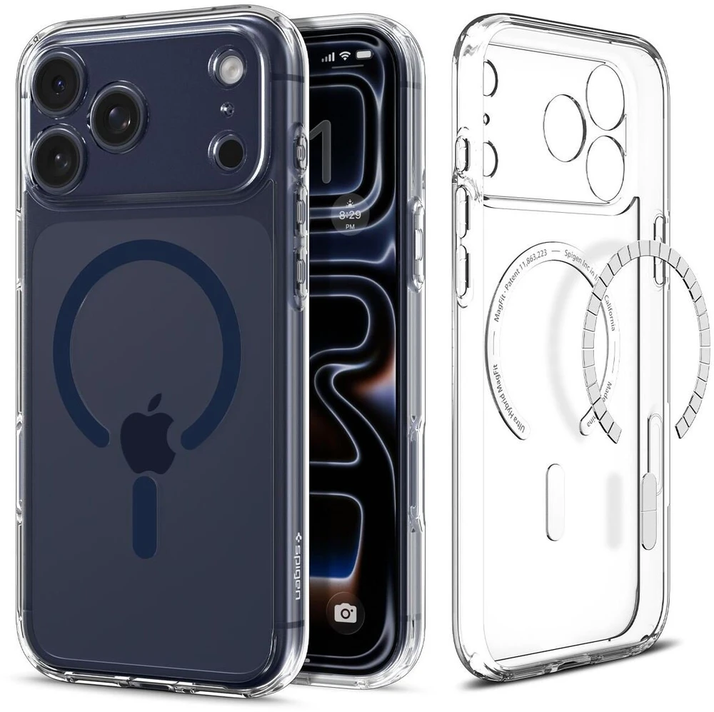 Dėklas „Spigen Ultra Hybrid MagSafe“, skaidrus, tamsiai mėlynas - iPhone 17 Pro