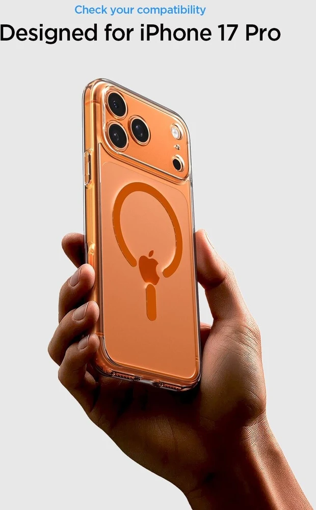 Dėklas „Spigen Ultra Hybrid MagSafe“, skaidrus oranžinis - iPhone 17 Pro Max