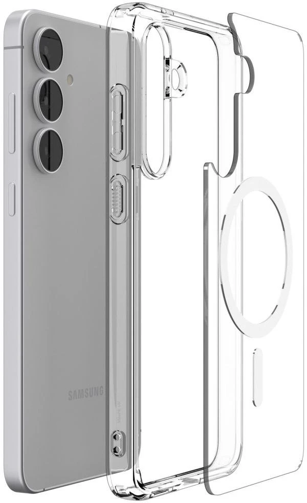 Spigen Ultra Hybrid Mag MagSafe dėklas skirtas Samsung Galaxy S25 FE – skaidrus ir baltas