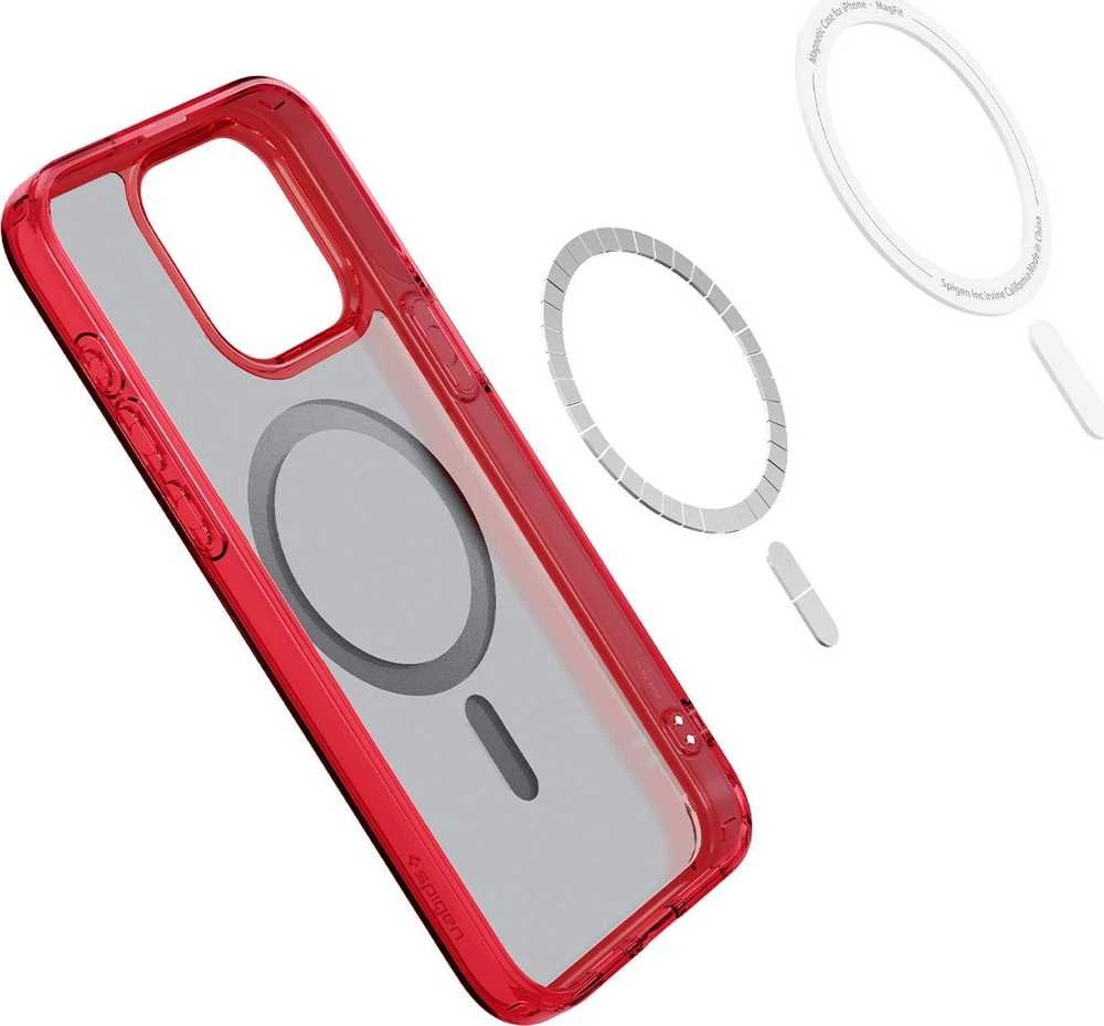 Spigen Ultra Hybrid (MagFit) dėklas skirtas Apple iPhone 15 Pro, spalva - Frost Deep Raudona