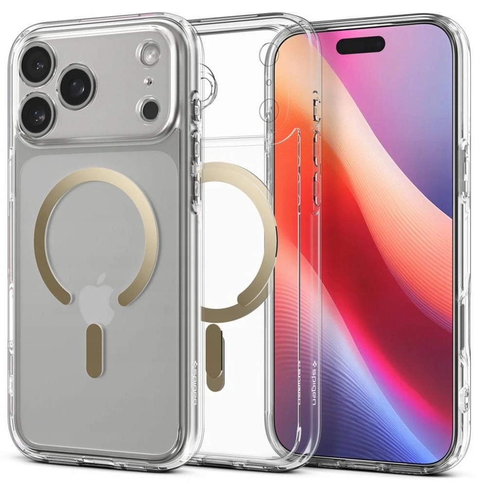 „Spigen Ultra Hybrid MagSafe“, skaidrus auksinis dėklas - iPhone 17 Pro Max
