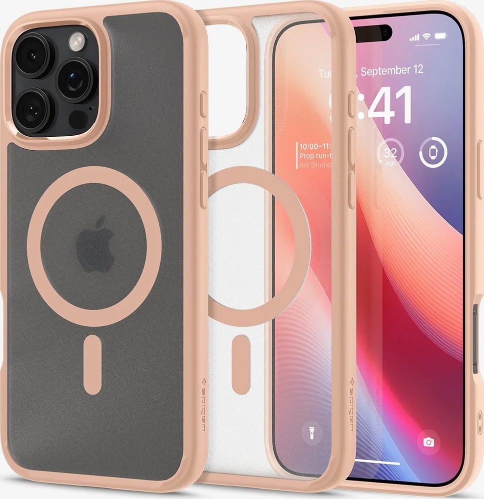 Dėklas Spigen „Ultra Hybrid MagSafe“, šerkšno rožinės spalvos titano spalvos – „iPhone 16 Pro“