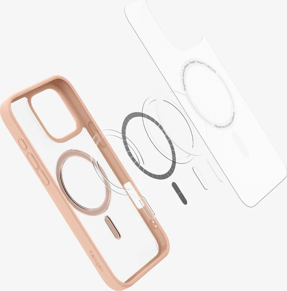 Dėklas Spigen „Ultra Hybrid MagSafe“, šerkšno rožinės spalvos titano spalvos – „iPhone 16 Pro Max“