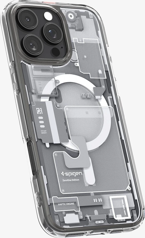 Dėklas „Spigen Ultra Hybrid MagSafe“, „Zero One“ baltos – „iPhone 16 Pro Max“