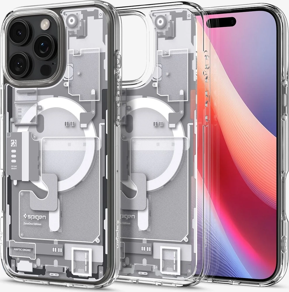 Dėklas „Spigen Ultra Hybrid MagSafe“, „Zero One“ baltos – „iPhone 16 Pro Max“