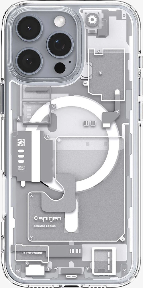 Dėklas „Spigen Ultra Hybrid MagSafe“, „Zero One“ baltos – „iPhone 16 Pro Max“
