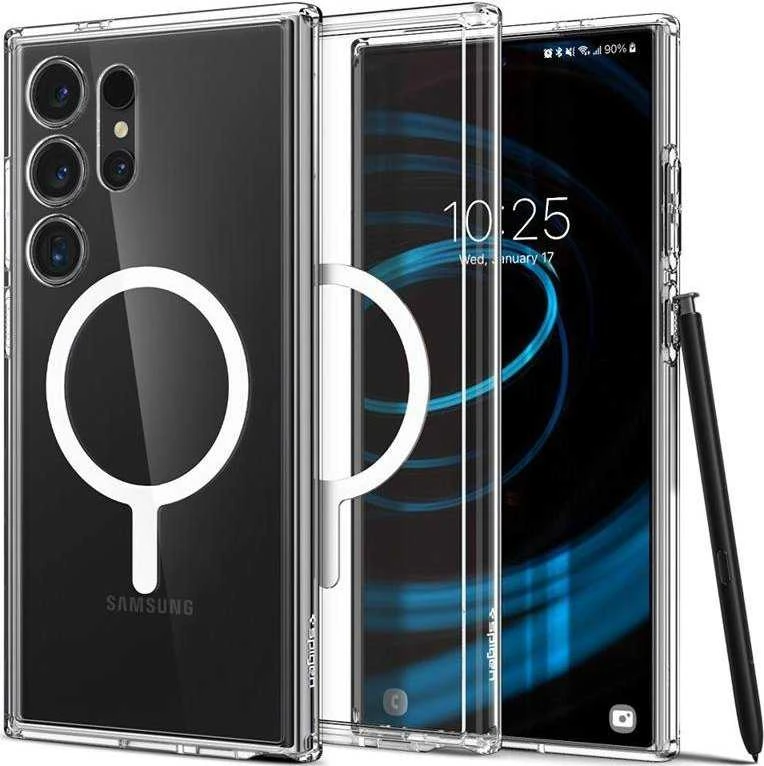 Spigen Ultra Hybrid Onetap Ring dėklas, skirtas Samsung Galaxy 24 Ultra baltos spalvos