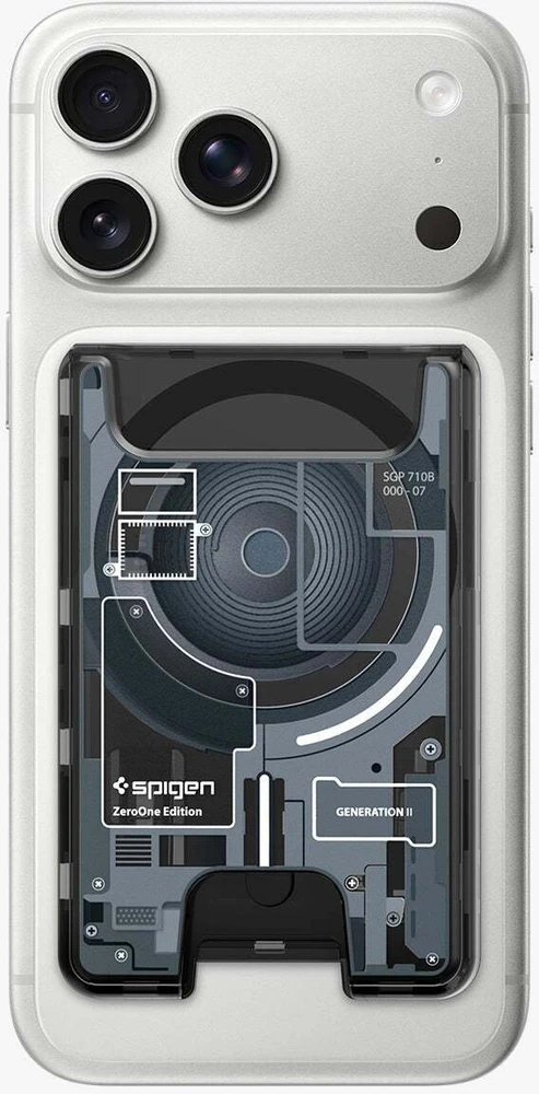 Dėklas Spigen Ultra Hybrid Wallet MagSafe, zero one juodas