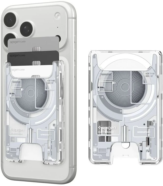 Dėklas Spigen Ultra Hybrid Wallet MagSafe, zero one baltas
