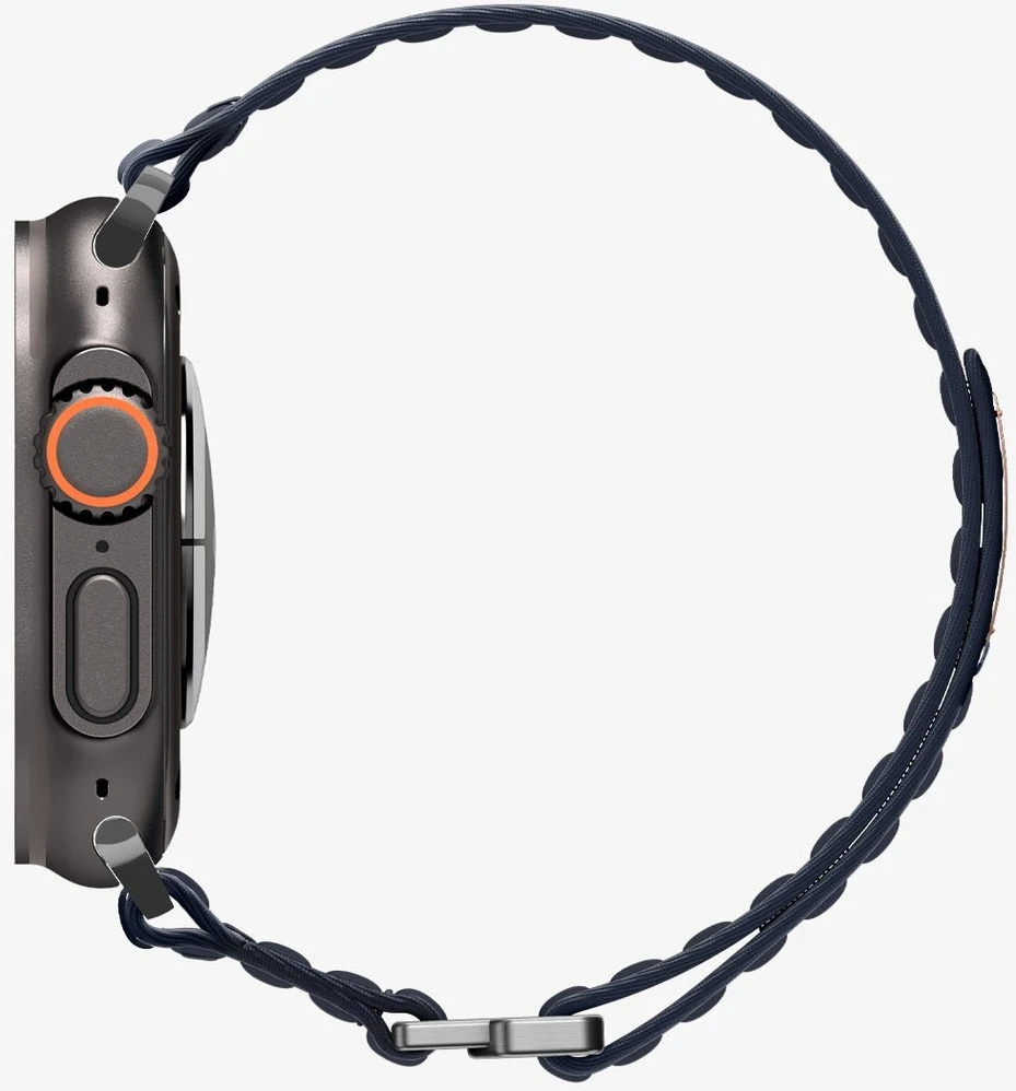 „Spigen Fabric Band“ apyrankė su lipdukais ir kilpelėmis, tamsiai mėlyna - „Apple Watch 49mm/46mm/45mm/44mm“