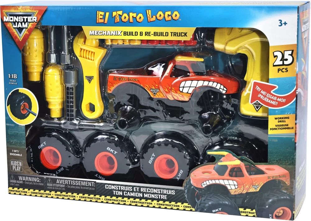 Monster Jam Mechanix 1:18 El Toro Loco konstravimo automobilis