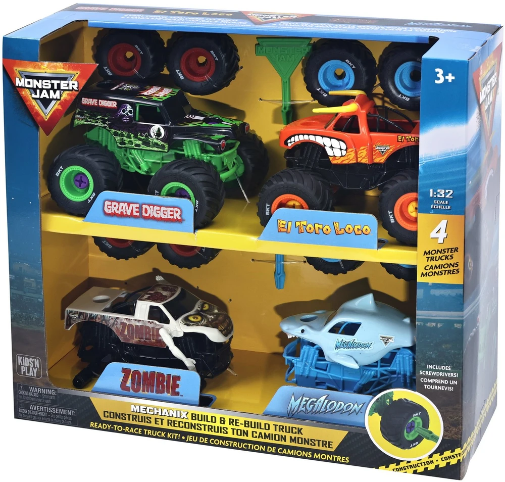 Monster Jam Mechanix 1:32 Build N ReBuild 4 pk GD ETL MD ZB